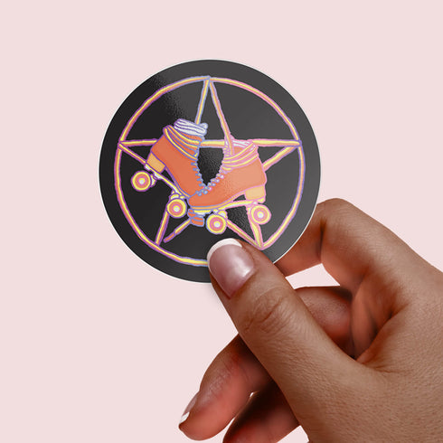 Pentagram Roller Skate Premium Vinyl Sticker, Roller Derby Hydroflask Sticker, Witch Roller Skating Gifts, Witchcraft Gifts